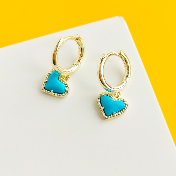 Ari Heart Gold Turquoise Earrings by Kendra Scott - Picture 2 of 3